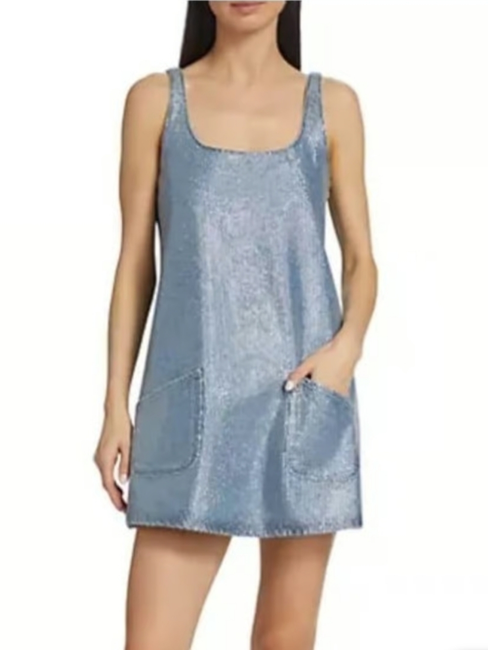 Silver Metallic Crystal Rhinestone Sleeveless Dress